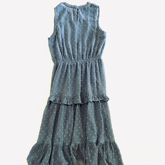 Monteau blue dotted Swiss sleeveless dress Womens Medium ruffle feminine - Picture 6 of 10